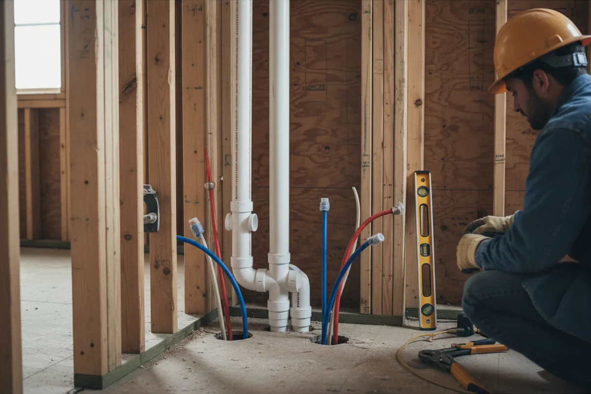Drain and supply rough-in during Drain Cleaning in East Orleans